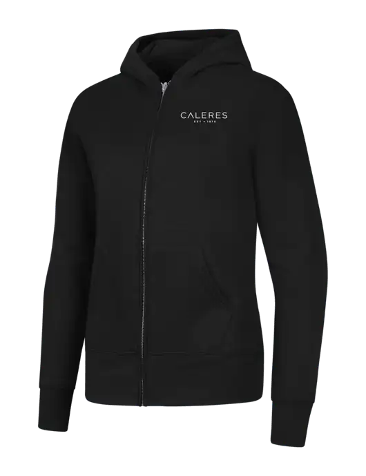Jet Black Womens Core Fleece Full-Zip Hooded Sweatshirt w/Caleres Logo