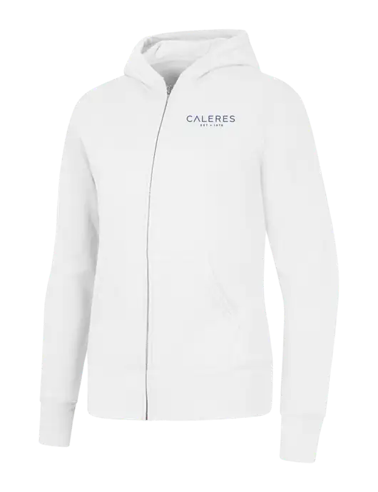 White Womens Core Fleece Full-Zip Hooded Sweatshirt w/Caleres Logo