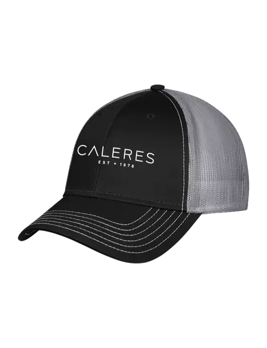 Black/Medium Dark Grey Mesh Trucker Cap Snap Back w/Caleres Logo
